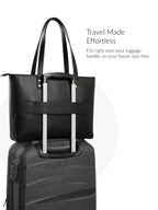 Everpret Premium Work Tote Bag for Women with 16-Inch Laptop Compartment | Vegan Leather Office Travel Handbag with Trolley Sleeve, Water Bottle Pocket & Organized Compartments | Black