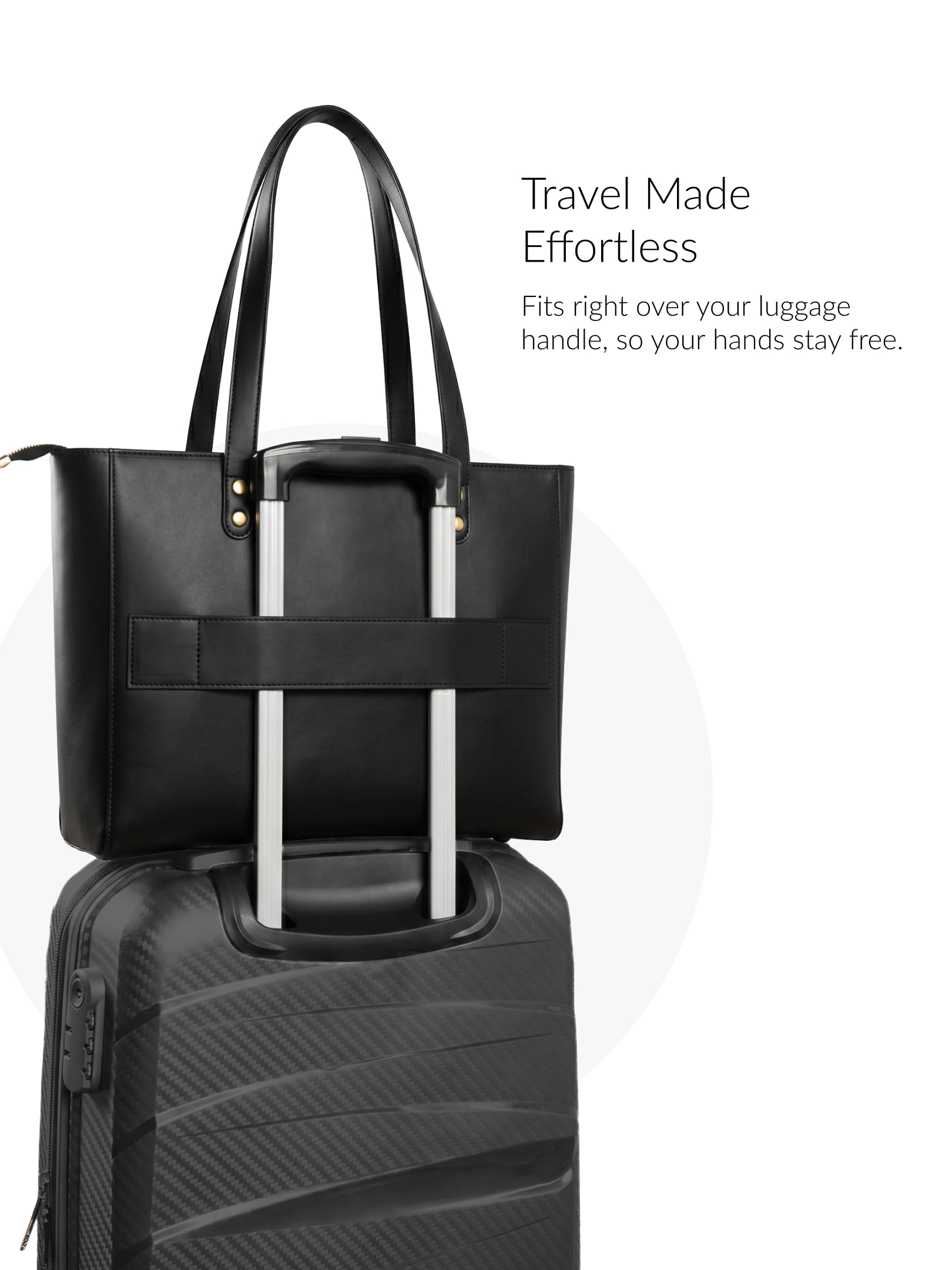 Everpret Premium Work Tote Bag for Women with 16-Inch Laptop Compartment | Vegan Leather Office Travel Handbag with Trolley Sleeve, Water Bottle Pocket & Organized Compartments | Black