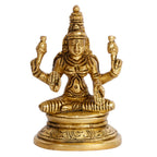 ARTVARKO Brass Lakshmi Idol Laxmi Goddess Lakshmi Sitting on Lotus Statue for Home Puja Mandir Temple Height 3.5 Inch