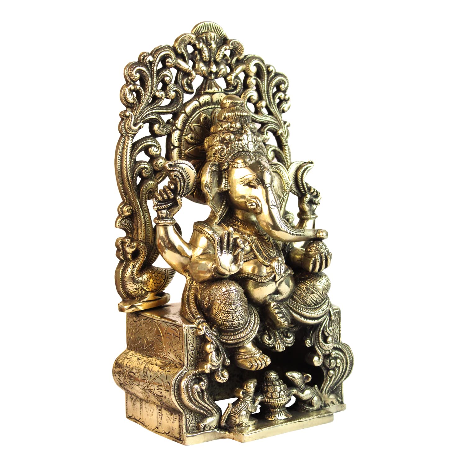 ARTVARKO Pure Brass Lord Ganesha Bhagwan Idol Mangalkari Ganesh Statue Sitting on Kritimukha Singhasana for Home Office Decor Gift13 Inches