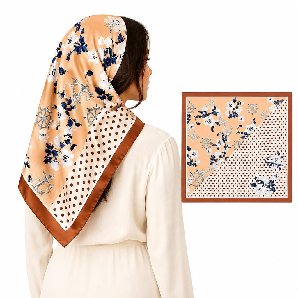 ESTA Satin silk-feel Head Scarf for Women Stylish Bandanas for Women Head Neck Stole Wrap flower Polka Print Square Bandana Gift (27.5x27.5inch)