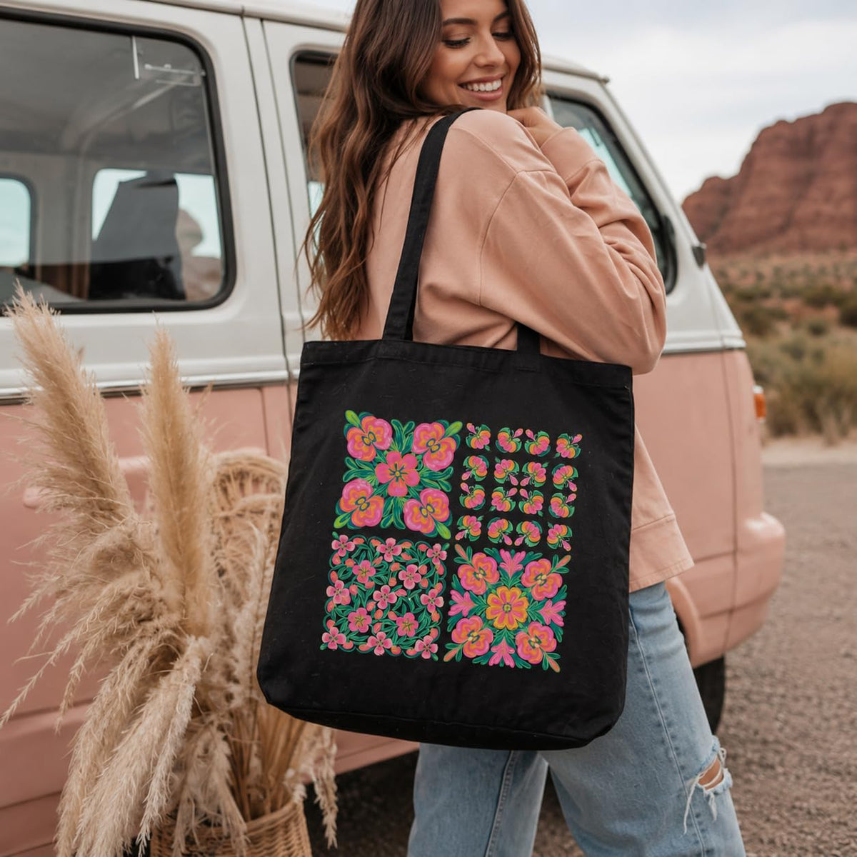 Kaigan Black Premium Tote Bag Printed Designed Canvas Tote Bags For Women, Ecofriendly Cotton Canvas Bag for Girls Tote bag For Shopping, College, Travel, Handbag For Unisex
