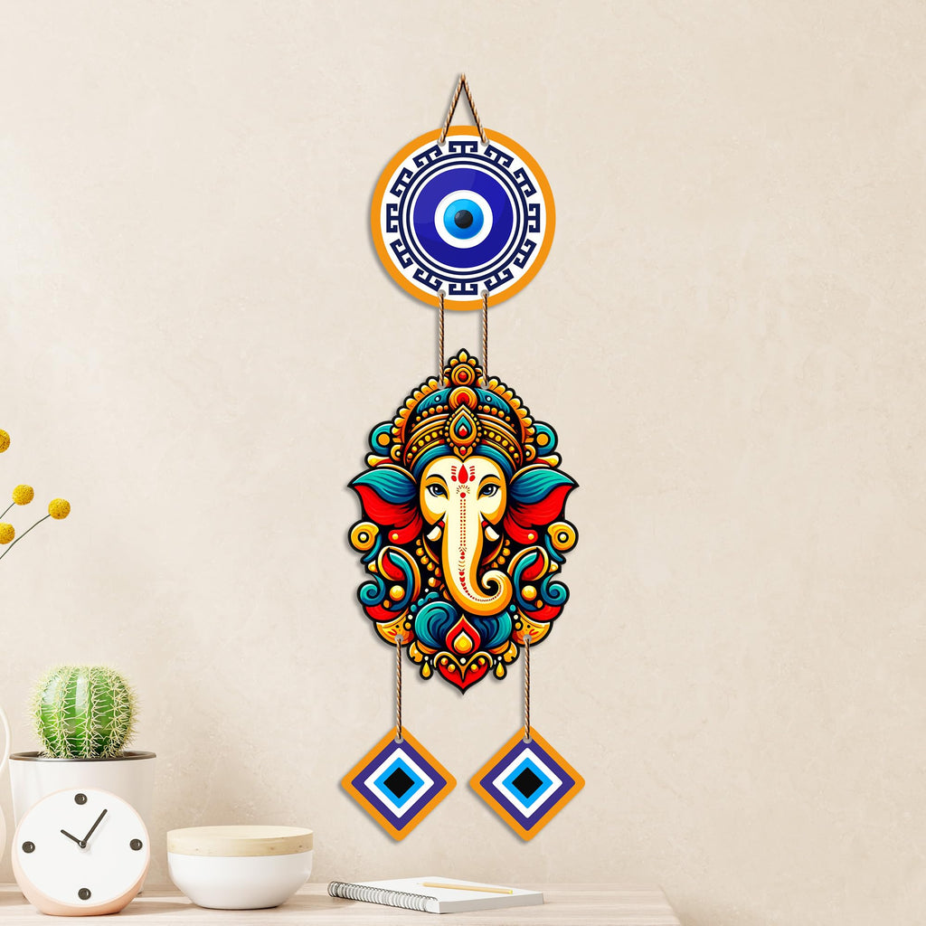 Artvibes Siddhivinayak Wall Hanging with Evil Eye Protection for Home Decor | Nazar Dosh Removal Hanging for Entrance Temple Bedroom Office | Spiritual Vastu Lucky Charm Decorative Gift (WH_8565N)
