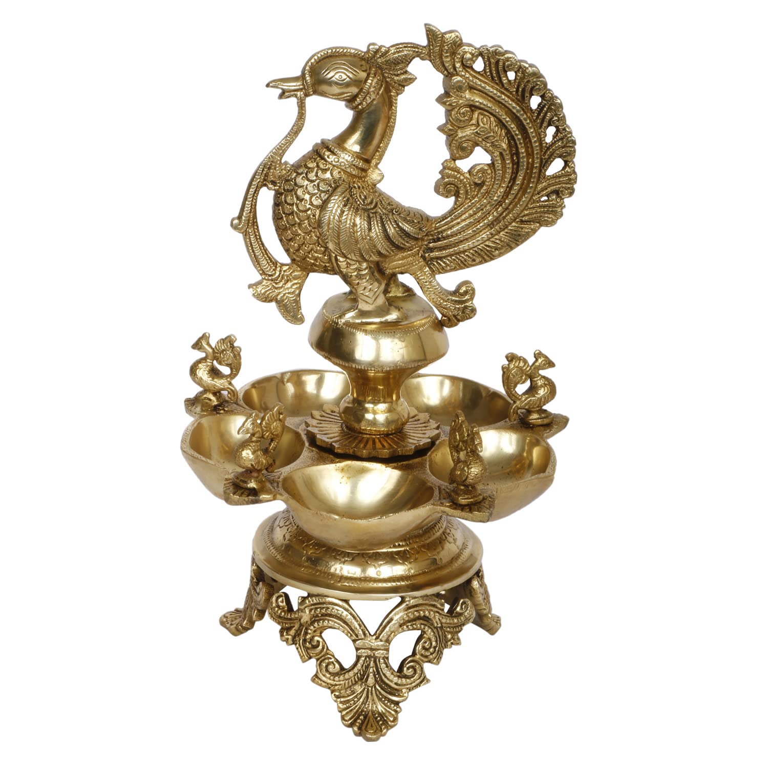 Artvarko Brass Peacock Diya Table Oil Lamp Traditional Handmade Lamp for Temples Puja Festival Gifts & Home Decor (Golden) Height: 12 Inch,