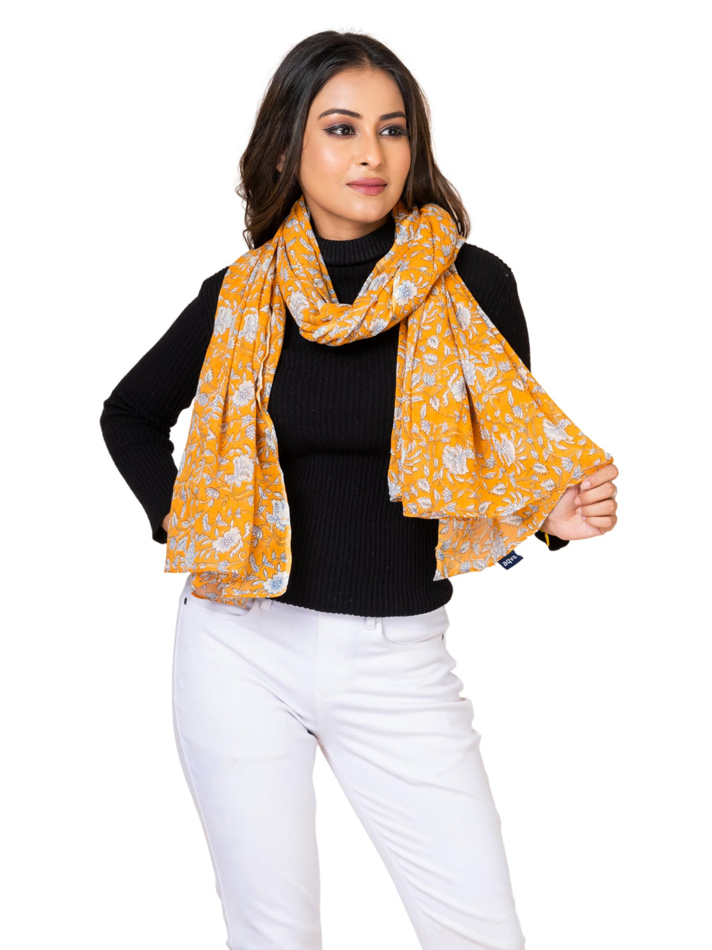 AQVA Printed Cotton Scarf for Women Stylish (Mandawa Orange) | Head and Face Cover Scarf for Girls with 100% Cotton | Soft & Lightweight Scarves/Stoles for all Weather (72 x 43 in)