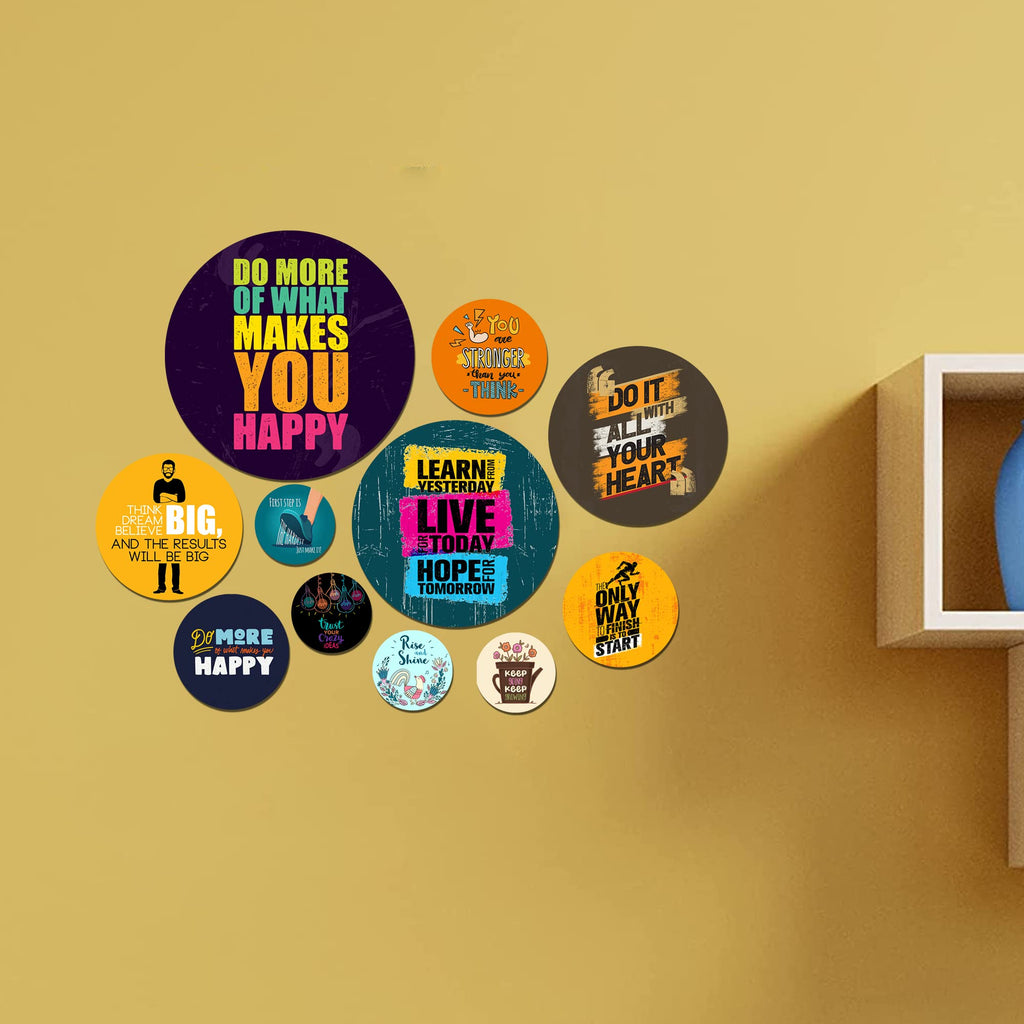 Artvibes Do It With All Your Heart Round Shape MDF Wooden Wall Decor Items | Quotes Decor Item | Wall Illustrations | Office Decor | Wall Art Print | Inspirational quotes | Gift (WPS_111N), Set of 11