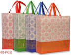 AUTHENTIC AK Reusable Printed Tote Bags, Set of 4, Red, Green, Blue, Orange (40)