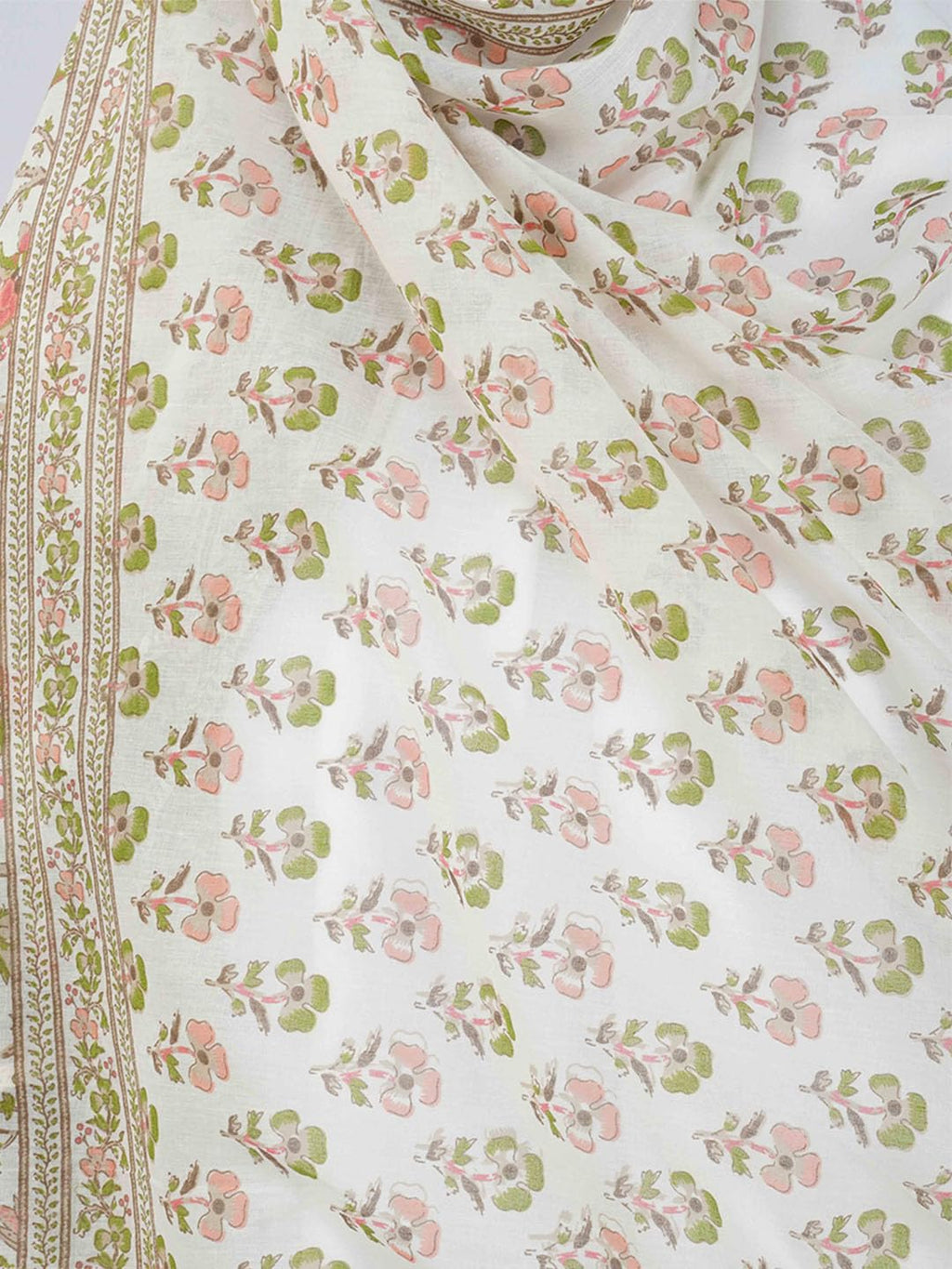 ANAApparels ANA Haniya Beige Periwinkle Floral Dupatta | 86 x 43 Inches – Premium Mulmul Cotton | Lace Border | Lightweight, Soft & Breathable