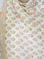 ANAApparels ANA Haniya Beige Periwinkle Floral Dupatta | 86 x 43 Inches – Premium Mulmul Cotton | Lace Border | Lightweight, Soft & Breathable