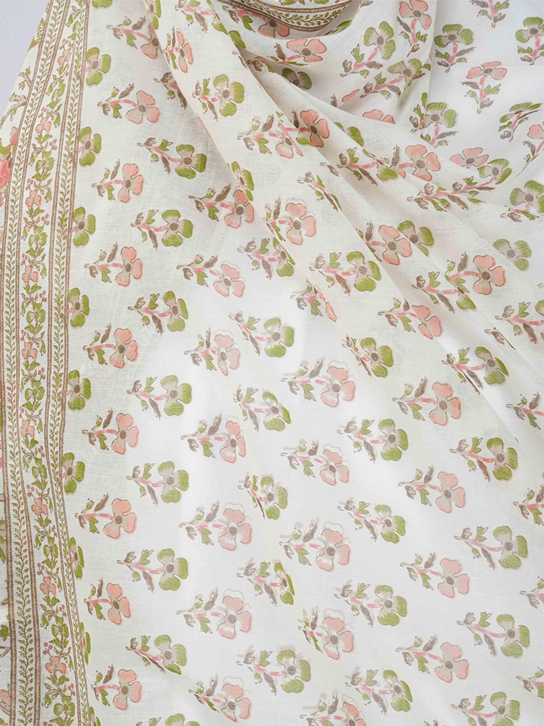 ANAApparels ANA Haniya Beige Periwinkle Floral Dupatta | 86 x 43 Inches – Premium Mulmul Cotton | Lace Border | Lightweight, Soft & Breathable