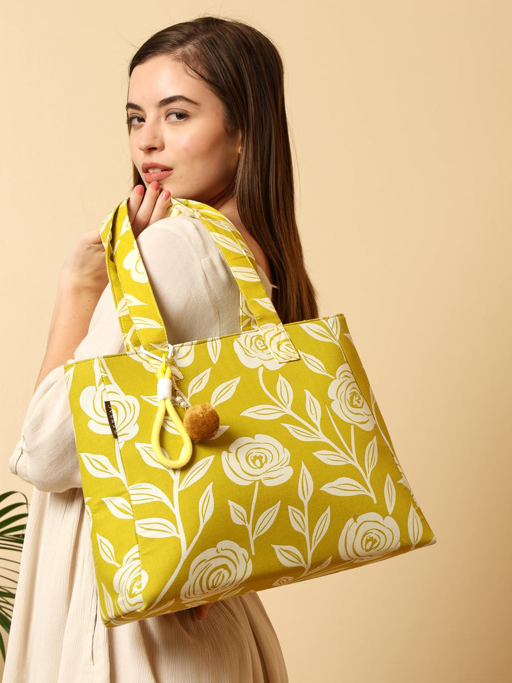 ENSAC Floral Print Tote Bag for Women Stylish Office bag & Canvas Travel Handbag Shopper and Shoulder Bag Lightweight Handbag with Multi Compartment Travel, Office, Gym & Daily Use