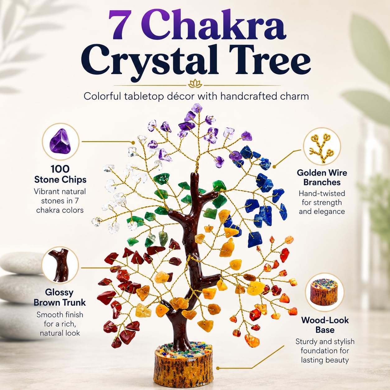 7 Chakra Crystal Bonsai, Tree of Life for Home Office Decor