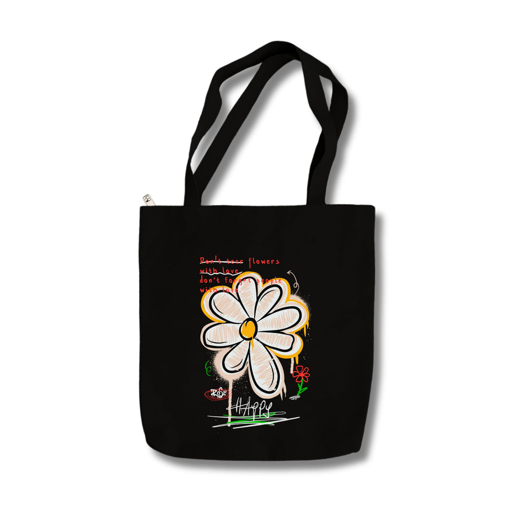 snapiq Cotton Canvas Tote Bag for Women and Girls 350 GSM Thick Fabric with Zipper | Black