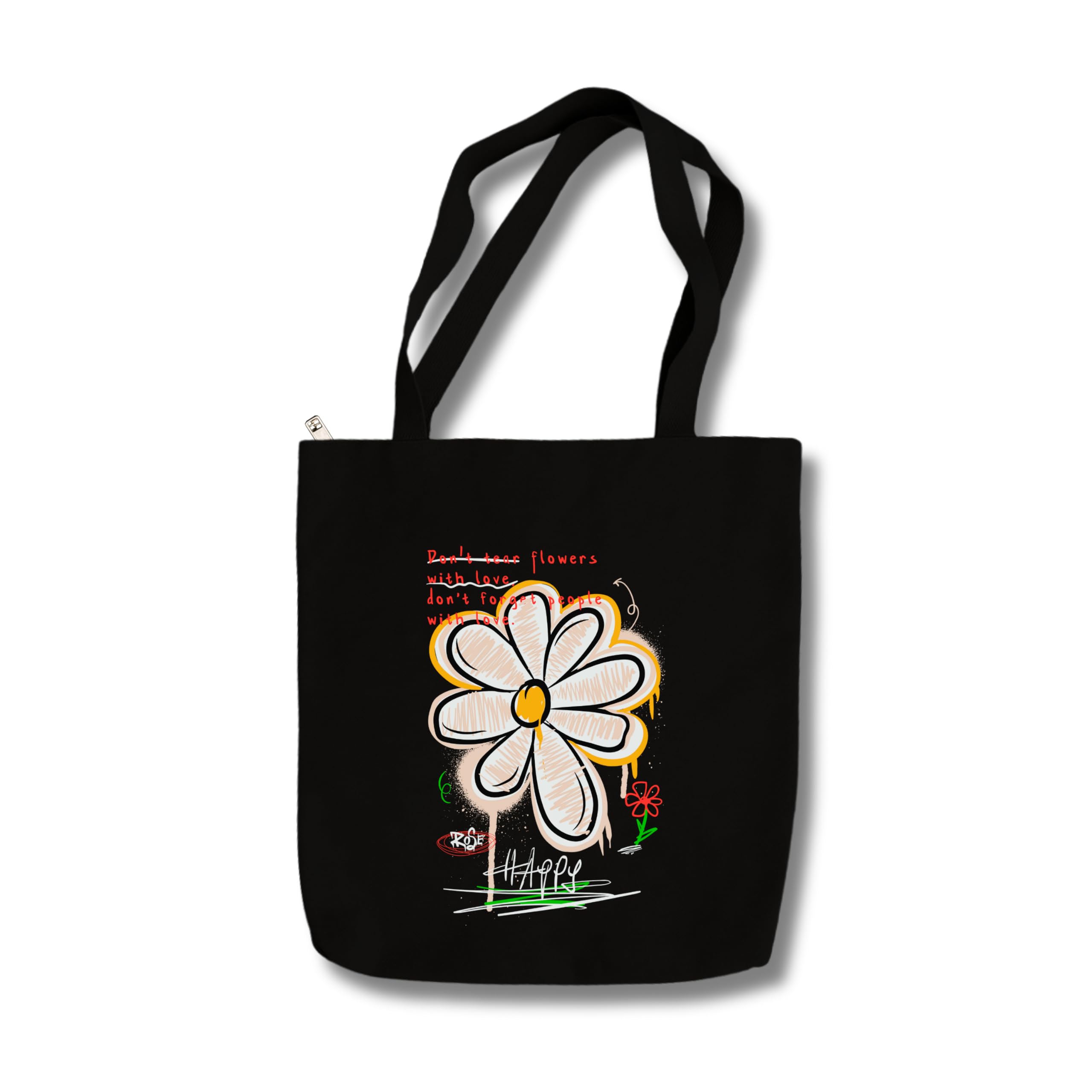 snapiq Cotton Canvas Tote Bag for Women and Girls 350 GSM Thick Fabric with Zipper | Black