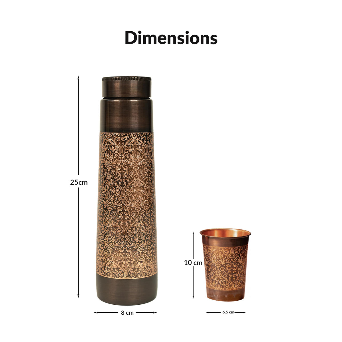 URBANFIX 100% Pure Copper Water Bottle with Glass set | Antimicrobial, Antioxidant & BPA Free, Boosts Immunity, Support Digestive Health| Ayurveda Inspired(950 ml 2x 300ml)