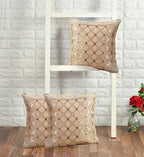 DECOMIZER Jacquard Geomteric Cushion Covers 16 inch x 16 inch Set of 3 Ethnic Motifs Cushion Covers,Design- Criss-Cross,Color- Beige