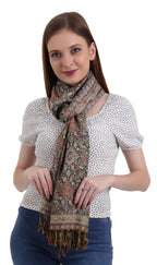 EH female Reversible Jamawar Multicolor Viscose Silk,Floral & Paisley Super Soft Pashmina Stoles/Scarf (Flower Teal Green)