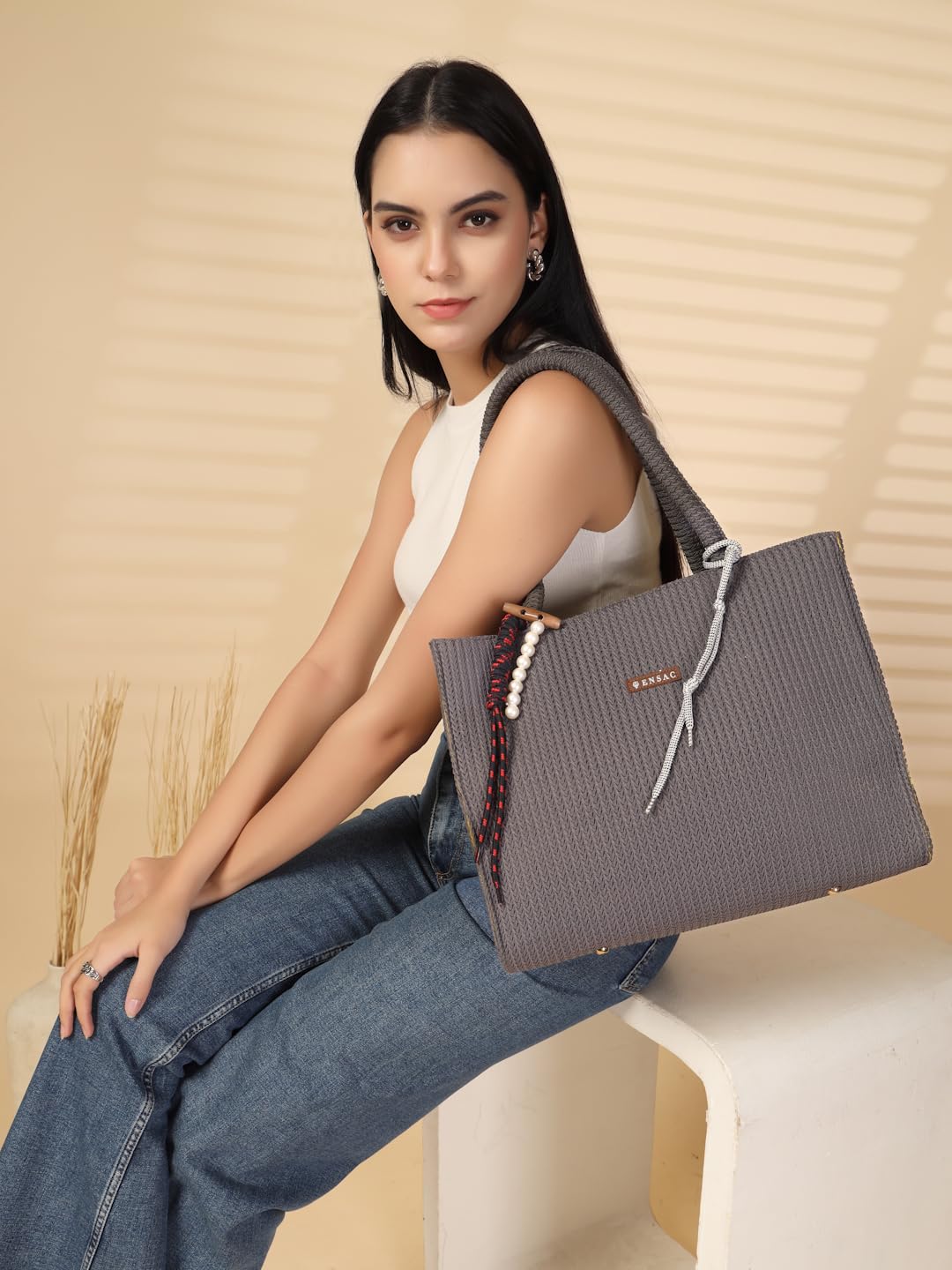 ENSAC Boho Tote Bag for Women & Girls | Large Canvas Shoulder Bag, Stylish Designer Handbag, Ethnic Design, Spacious, Lightweight, Perfect for Office, College & Shopping Use