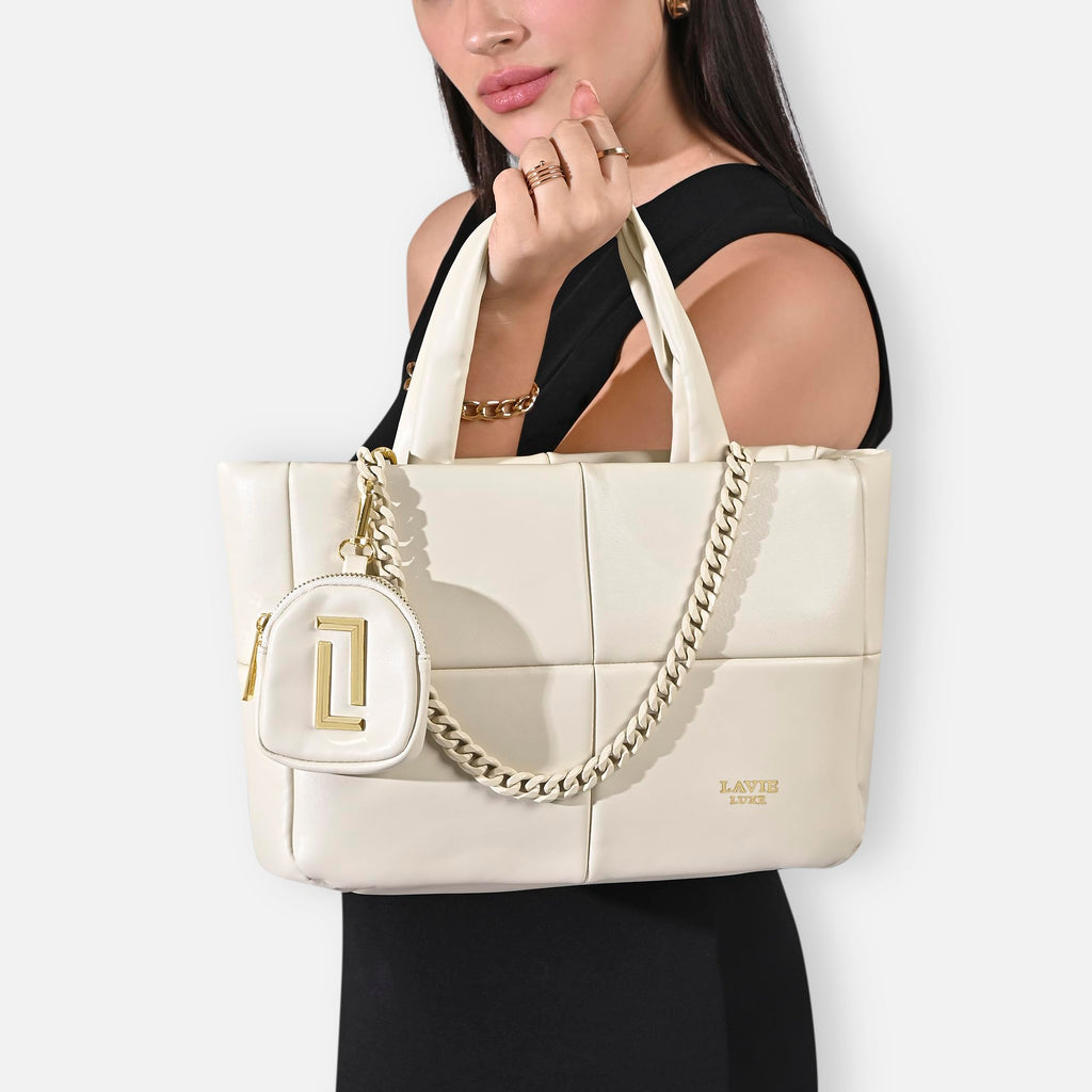 Lavie Luxe Women's Puff Tote Handbag | Tote Bag for Work | Ladies Purse | Stylish Shoulder Bag | Gift for Women