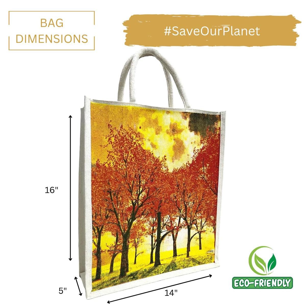 Jute Club Printed Canvas Bag|Shopping|Office|Tiffin| Multipurpose|Eco Friendly with Zipper lock|Spacious|100% Organic Cotton Tote with Lamination-14 X16 X5 (5Pc, Forest Fall)