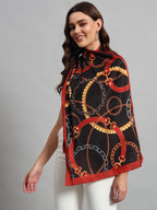 Ravaiyaa - Attitude is everything Women Lightweight Printed 100% Satin Silk Scarf Stoles Breathable Neckerchief Head Beach Wrap Scarves (Black Red Abstract, 70 x 20 Inch)