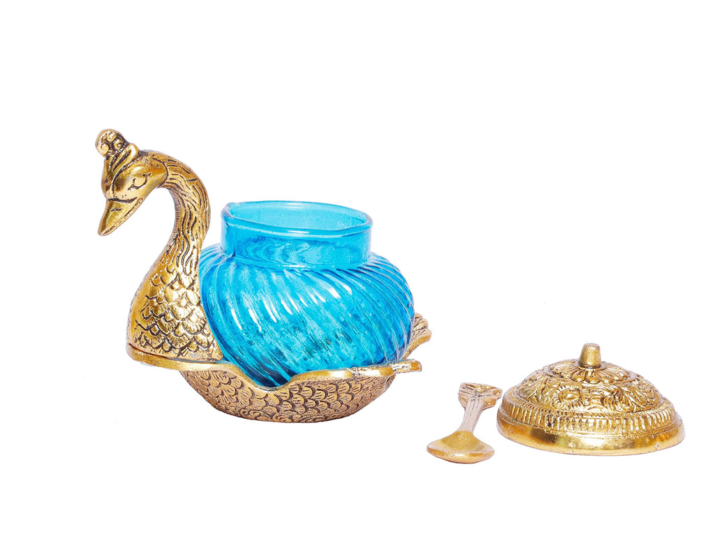 KridayKraft Metal Duck Shape Glass Bowl with Spoon for Saunf Supari & Dryfruit Tray Home Office Table Decor & Gift Item Decorative Showpiece for Decoration & Gifting Purpose