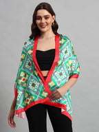 Ravaiyaa - Attitude is everything Women Lightweight Printed 100% Satin Silk Scarf Stoles Breathable Neckerchief Head Beach Wrap Scarves (Red Green Abstract, 70 x 20 Inch)