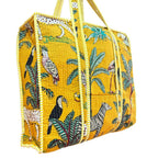 Bazaar Bhoot Edition Premium Cotton Quilted Shopping Tote Bag - Multipurpose Long Lasting Foldable Reusable Bag with zipper for Shopping, Travel & Daily Use - Made in India (Yellow)