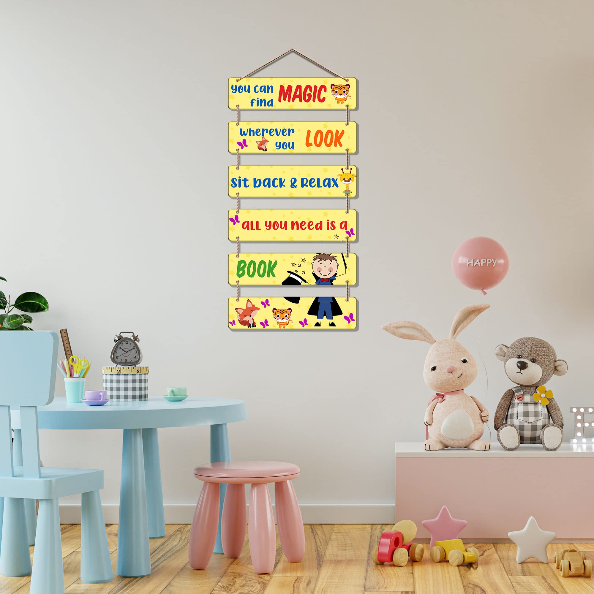 Artvibes Decorative Wall Hanging Wooden Art Decoration item for Living Room | Bedroom | Home Decor | Gifts | Quotes Decor Item | Wall Art For Hall | Mdf Wall Decoration, Set of 6 (WH_3291NR)