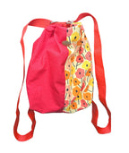 Fabjute Stylish Canvas Zipped Convertible 2in1 Shoulder Tote Handbag and Backpack with cotton lining, useful as a Travel, Shopping, Gym, Tuition Bag (RedVerticalPattern)