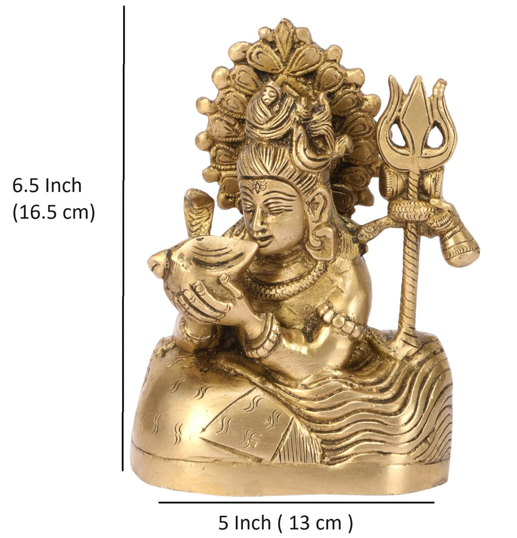 ARTVARKO Brass Lord Shiva Shiv Drinking Halaahal Bhole Nath Idol Statue Home Mandir Puja Temple Gift Gold Color 6.5 Inch