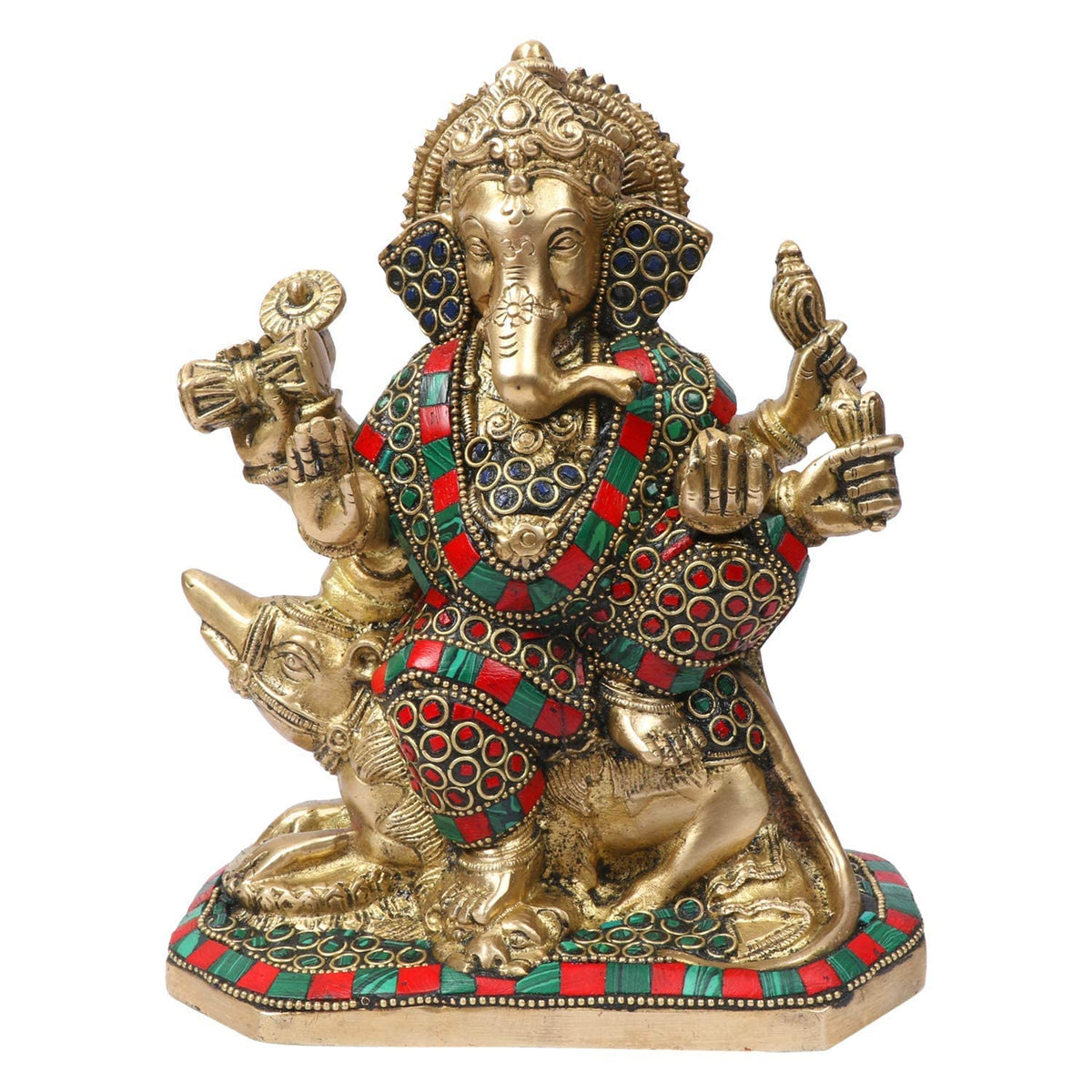 SVARUP Brass Ganesha Idol for Home Decoration Ganpati Statue Murti for Gift Height 8 Inch Weight 2.7 Kg Color Multicolor