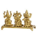 ARTVARKO Lakshmi Ganesha Saraswati Idol Ganesh laxmi Brass Metal Murti Statue for Diwali Puja Home Office Success Entrance Decor Good Luck Gift (LxBxH 14x4x8 cm)