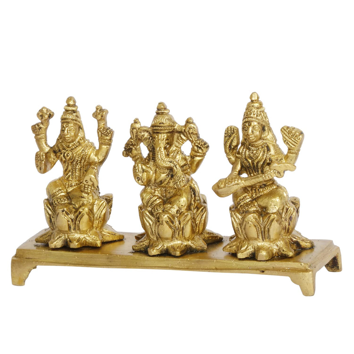ARTVARKO Lakshmi Ganesha Saraswati Idol Ganesh laxmi Brass Metal Murti Statue for Diwali Puja Home Office Success Entrance Decor Good Luck Gift (LxBxH 14x4x8 cm)