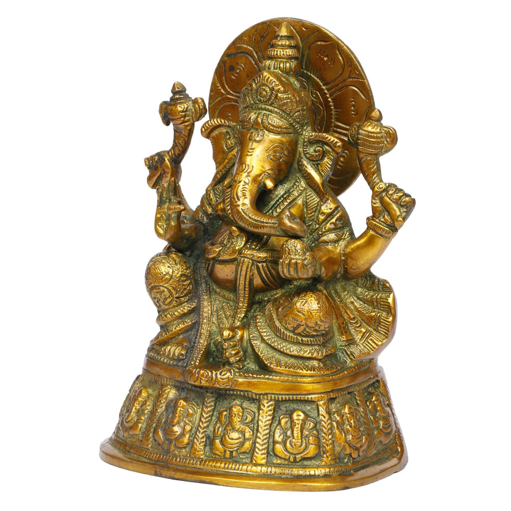 ARTVARKO Brass Ashtavinayak Ganpati Idol Ganesha Ganesh Murti Home Entrance Office Décor Idol Marriage Gift Murti Pooja 8 Inch