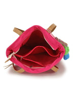 Anekaant Boho Natural & Multicolor Cotton Jute Boho Embellished Tote Bag