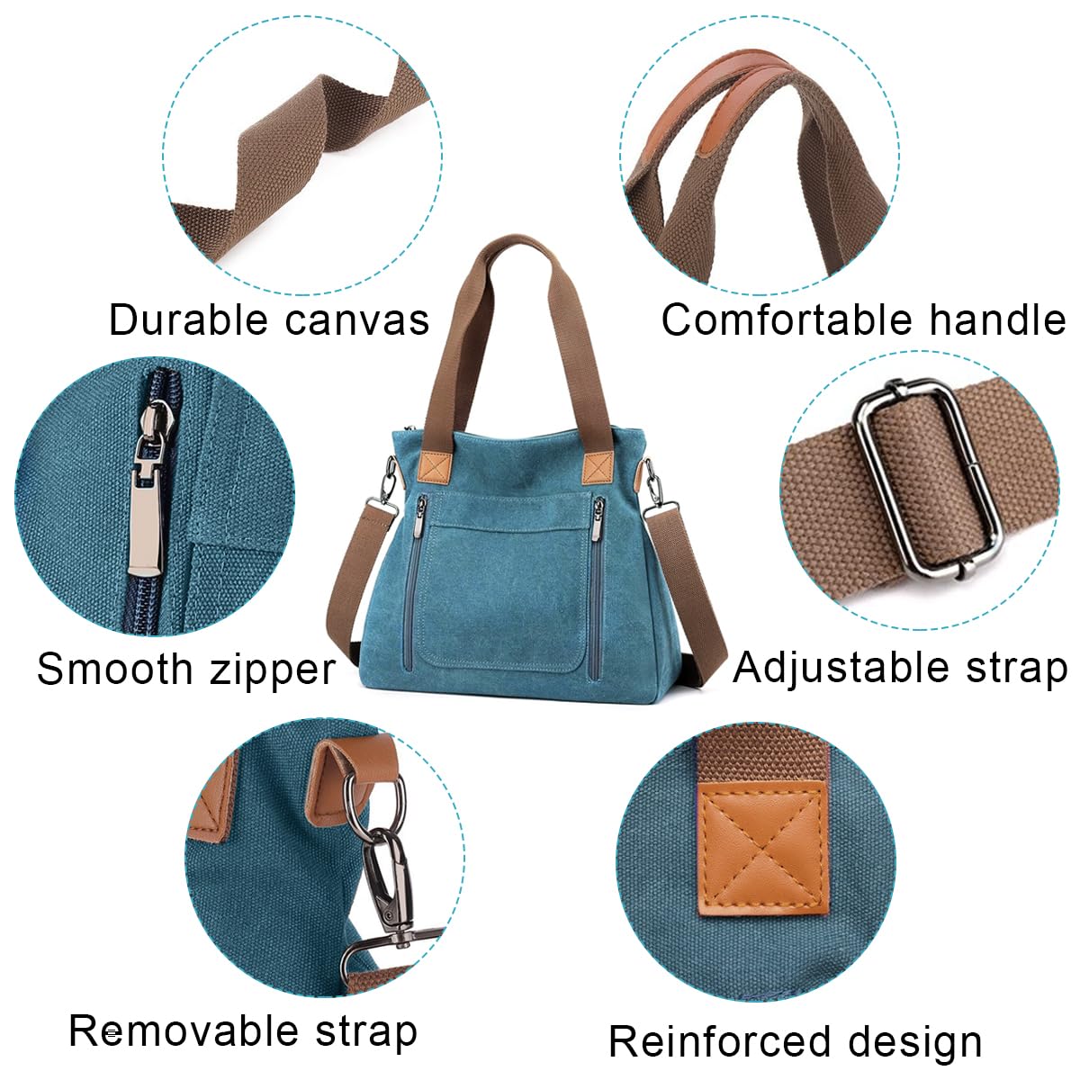 PALAY Handbags for Women Canvas Tote Large Capacity Detachable Strap Blue