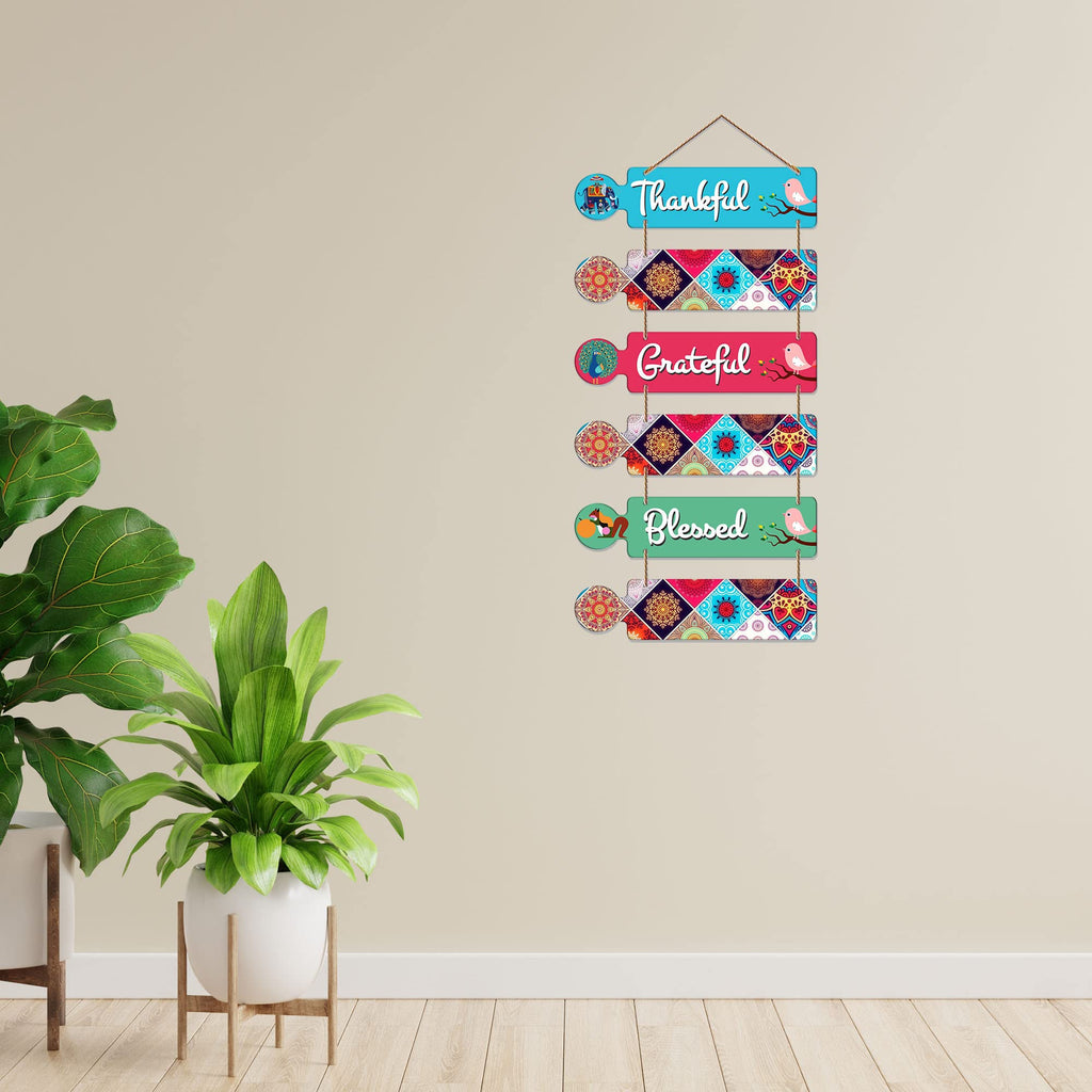 Artvibes Thankful Grateful Blessed Designer Wall Hanging Wooden Art | Quotes Decor Item | Wall Accent | Office Decor | Inspirational Quotes Wall Art | Mdf Wall Decoration | Gift Items (WH_6003N)