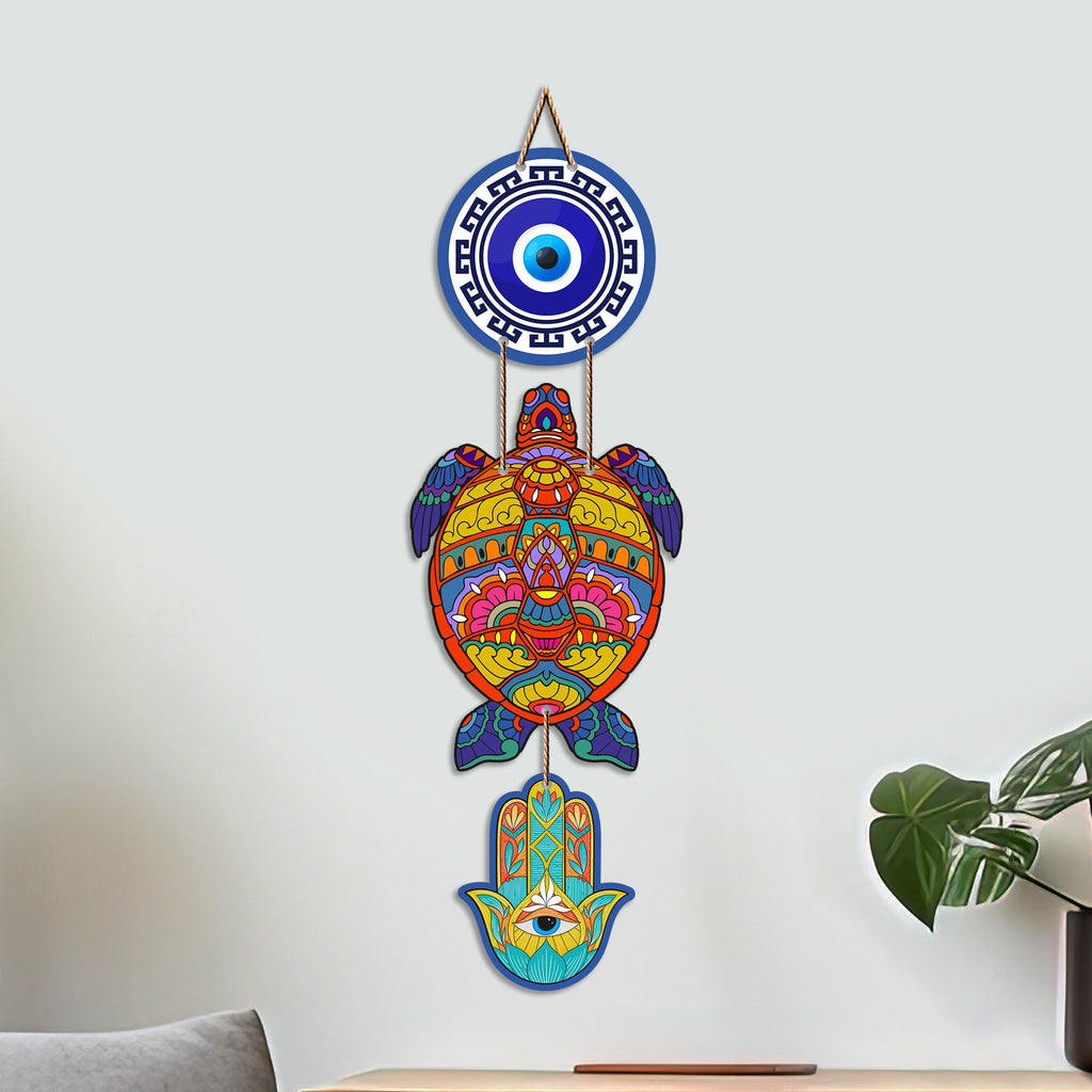 Artvibes Sea Turtle Evil Eye Wall Art for Home Entrance | Protective Nazar Battu MDF Hanging Decor | Vastu Decorative Accent for Living Room | Office | Bedroom & Balcony | Housewarming Gift (WH_8540N)