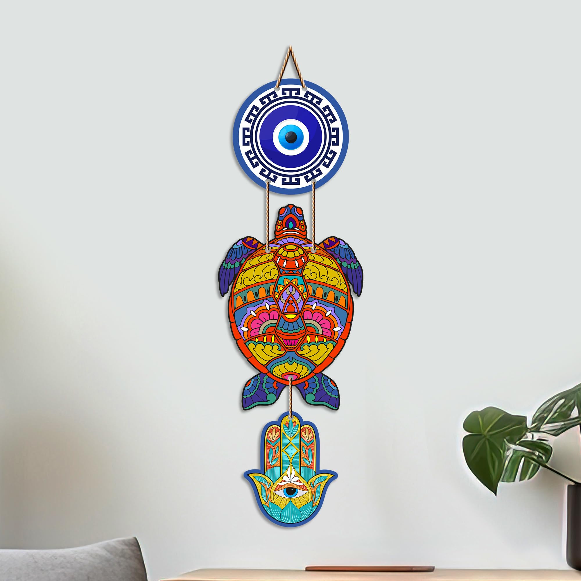 Artvibes Sea Turtle Evil Eye Wall Art for Home Entrance | Protective Nazar Battu MDF Hanging Decor | Vastu Decorative Accent for Living Room | Office | Bedroom & Balcony | Housewarming Gift (WH_8540N)