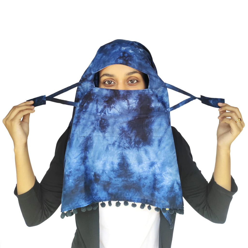 Switchon Rayon Mill Tie Dye Innovative Scarf For Women With Closer 3 Inch Hook And Loop Tape Size Adjustable (Gray) (Blue), For Female