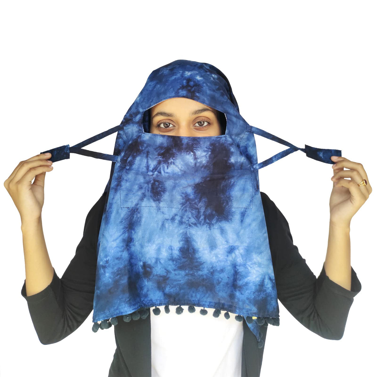 Switchon Rayon Mill Tie Dye Innovative Scarf For Women With Closer 3 Inch Hook And Loop Tape Size Adjustable (Gray) (Blue), For Female
