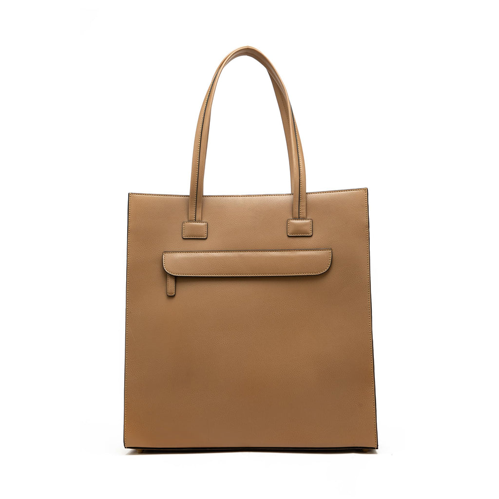 HIE Elena Casual Tote – All-Purpose Vegan Leather Bag for Women, Spacious Front Pocket, Metal Zip Closure, Gold Hardware, Key Hanger, Back Pocket, Perfect for Office & Work.