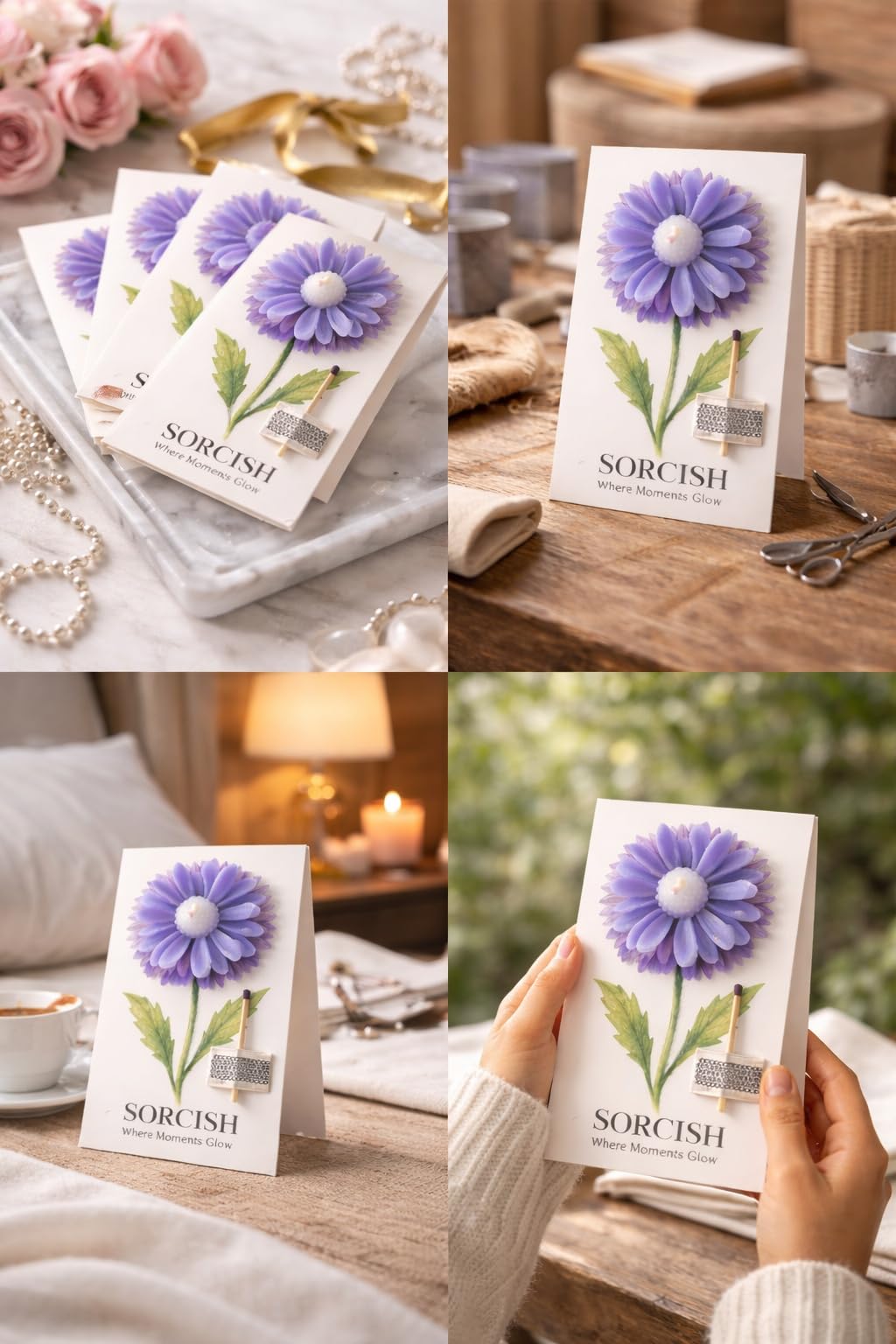 SORCISH Handmade Flower Candle Greeting Card – Luxury Floral Candle Card with Match Holder | Unique Gift for Birthday, Anniversary, Wedding Return Gifts & Special Occasions