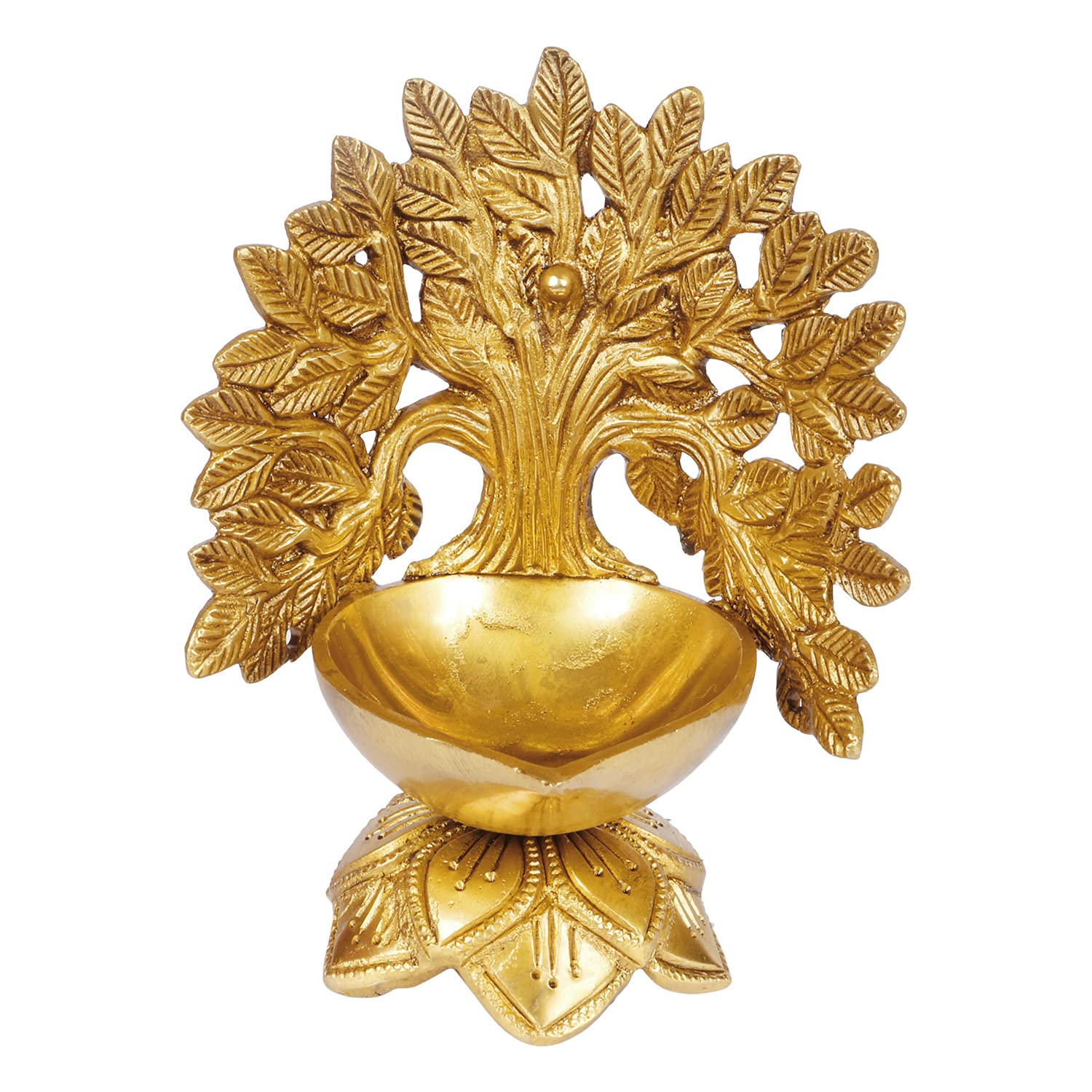 Artvarko Brass Kalpavriksha Tree Diya on Lotus (5x4x6 Inches)