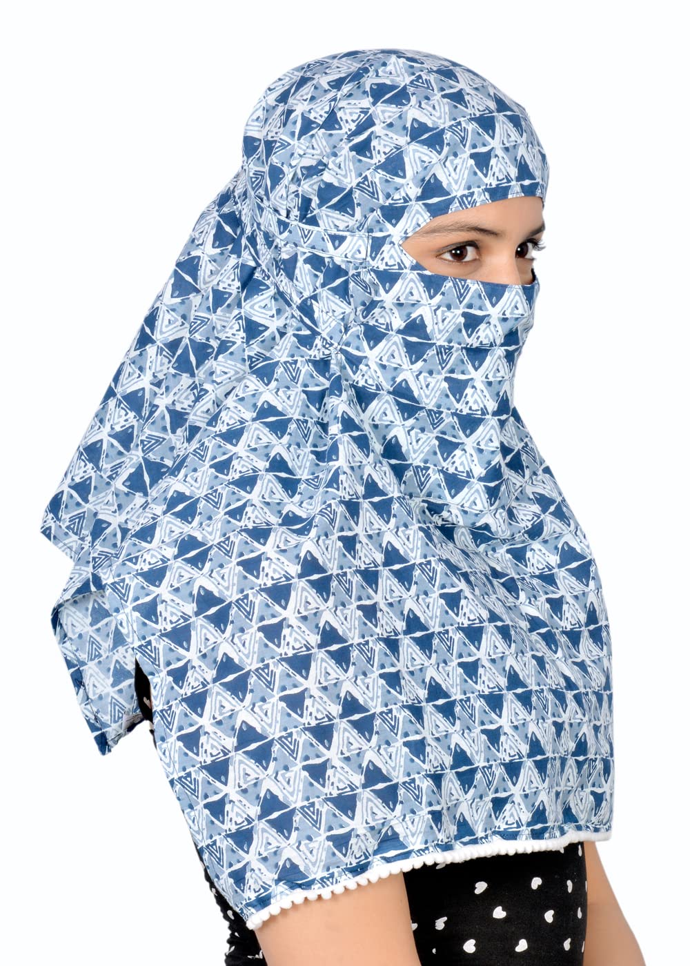DEEPNYRA - LIVING STYLE Women Girls Cotton Female Scarf Cum Mask Face Cover Wrap Indigo Multi Purpose Uses Blue Printed