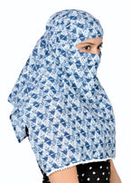 DEEPNYRA - LIVING STYLE Women Girls Cotton Female Scarf Cum Mask Face Cover Wrap Indigo Multi Purpose Uses Blue Printed