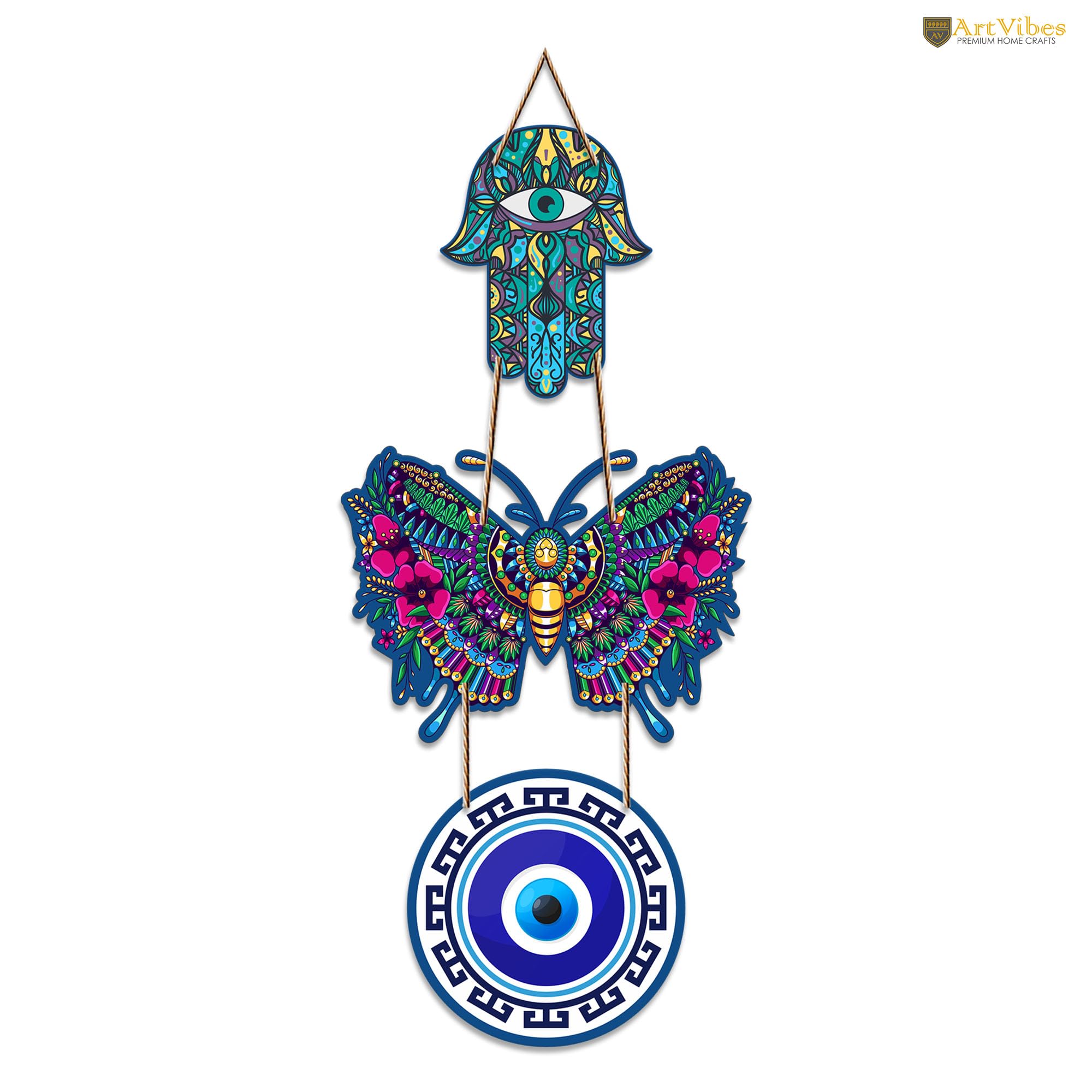 Artvibes Beautiful Butterfly Luck Prosperity Wooden Wall Hanging For Luck Properity For Home Decoration | Spiritual Decor Items | Wall Illustrations | Ethnic Wall Decor | Wall Art Print (WH_8503N)