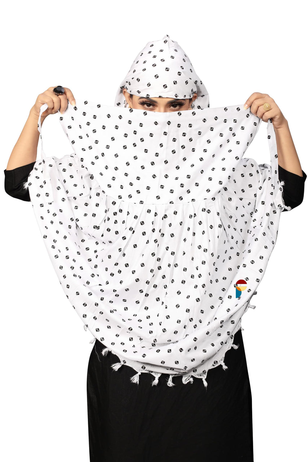 PRACHARAN Cotton Innovative Stylish 1 Black Dot Printed Pattern Fancy Scarf With Sun Protection Cover Face Cotton Driving Scarf for Women's and Girls