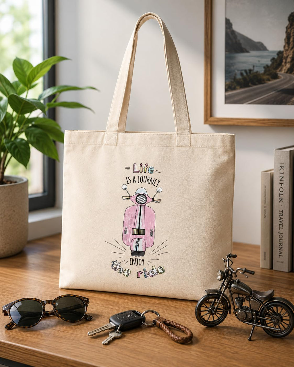 CANVAS COTTON TOTE BAG LIFE IS JOURNEY